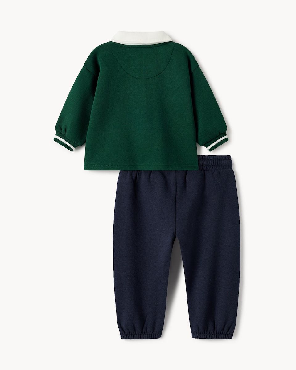 image 1 of F&F Baby 2-Piece Cotton Rich Rugby Sweatshirt and Joggers Set in Green