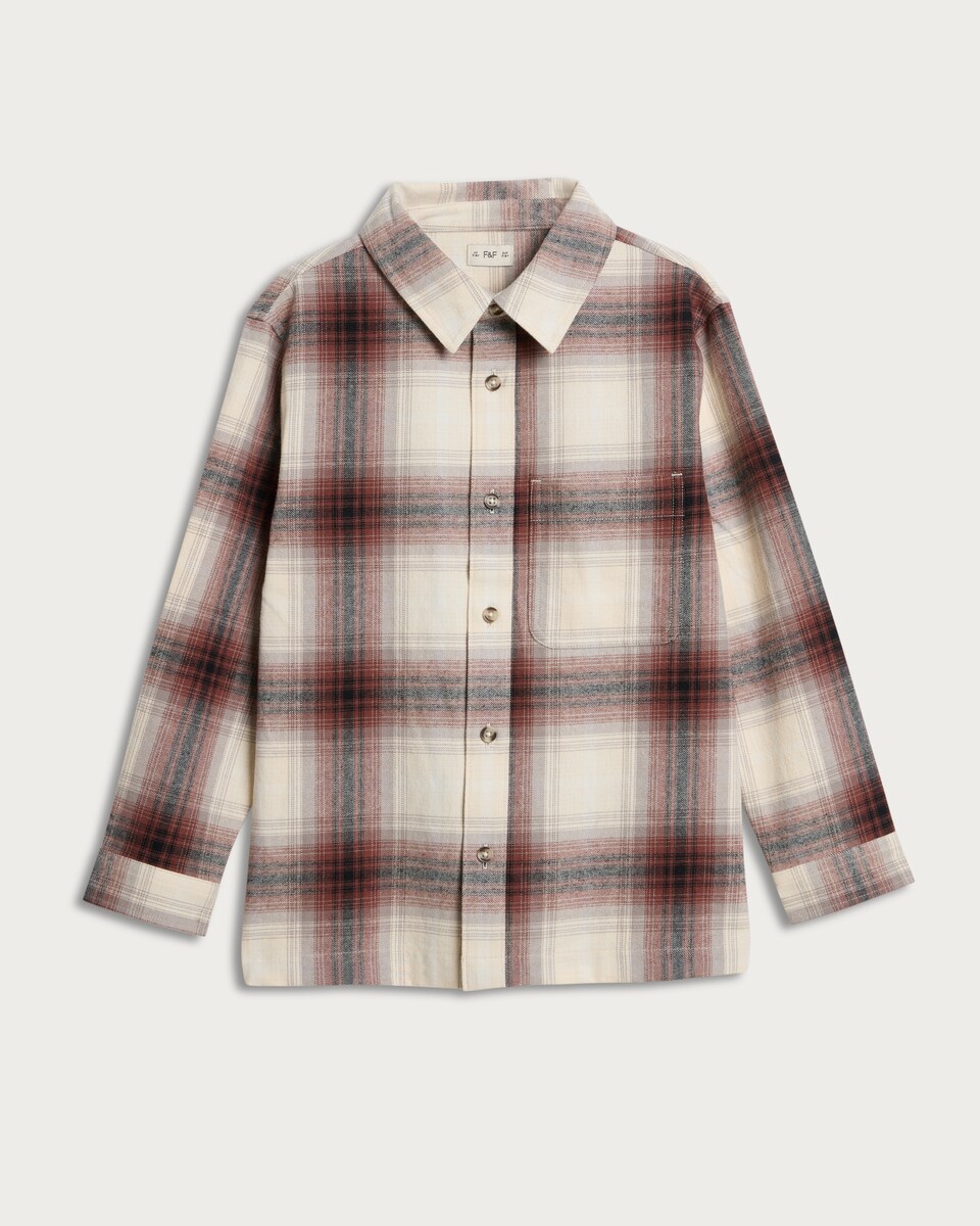 image 1 of F&F Boys Pure Cotton Check Print Long Sleeved Shirt in Brick