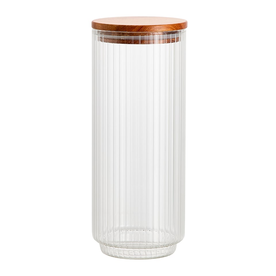 Go Cook Glass Ribbed Food Storage Cannister With Acacia Lid 1.3L