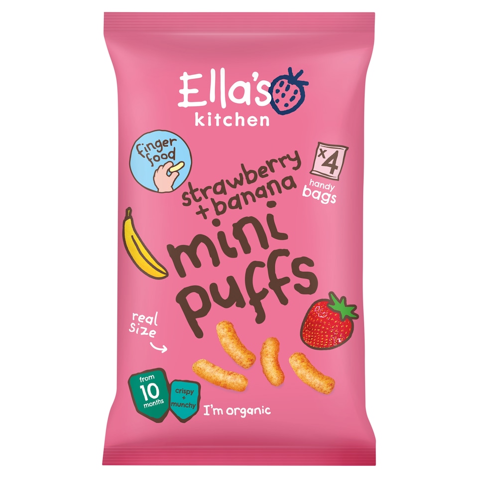 image 1 of Ella's Kitchen Organic Strawberry & Banana Mini Puffs 4X8g