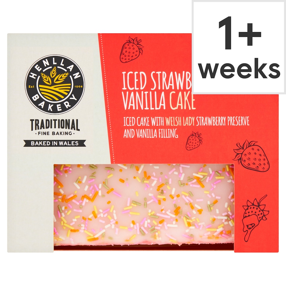 Henllan Bakery Iced Strawberry and Vanilla Cake