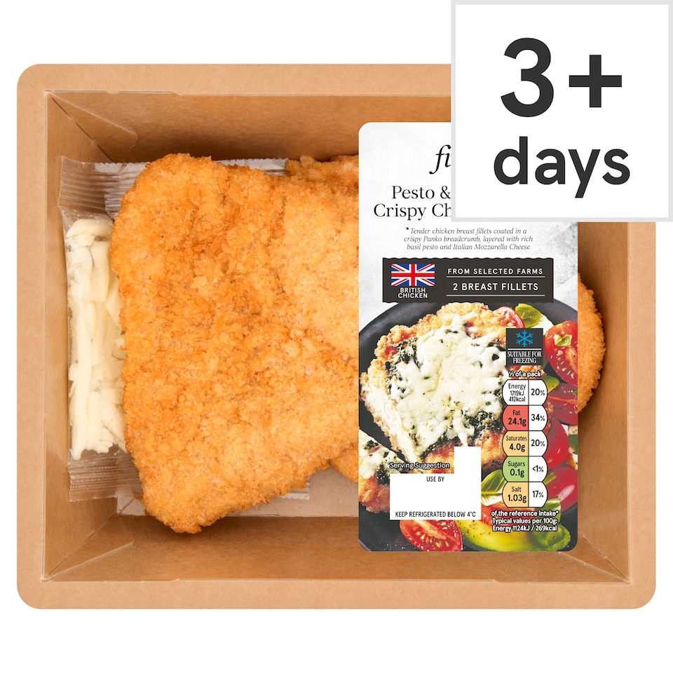 Tesco Finest Pesto & Mozzarella Crispy Chicken Breasts 355g