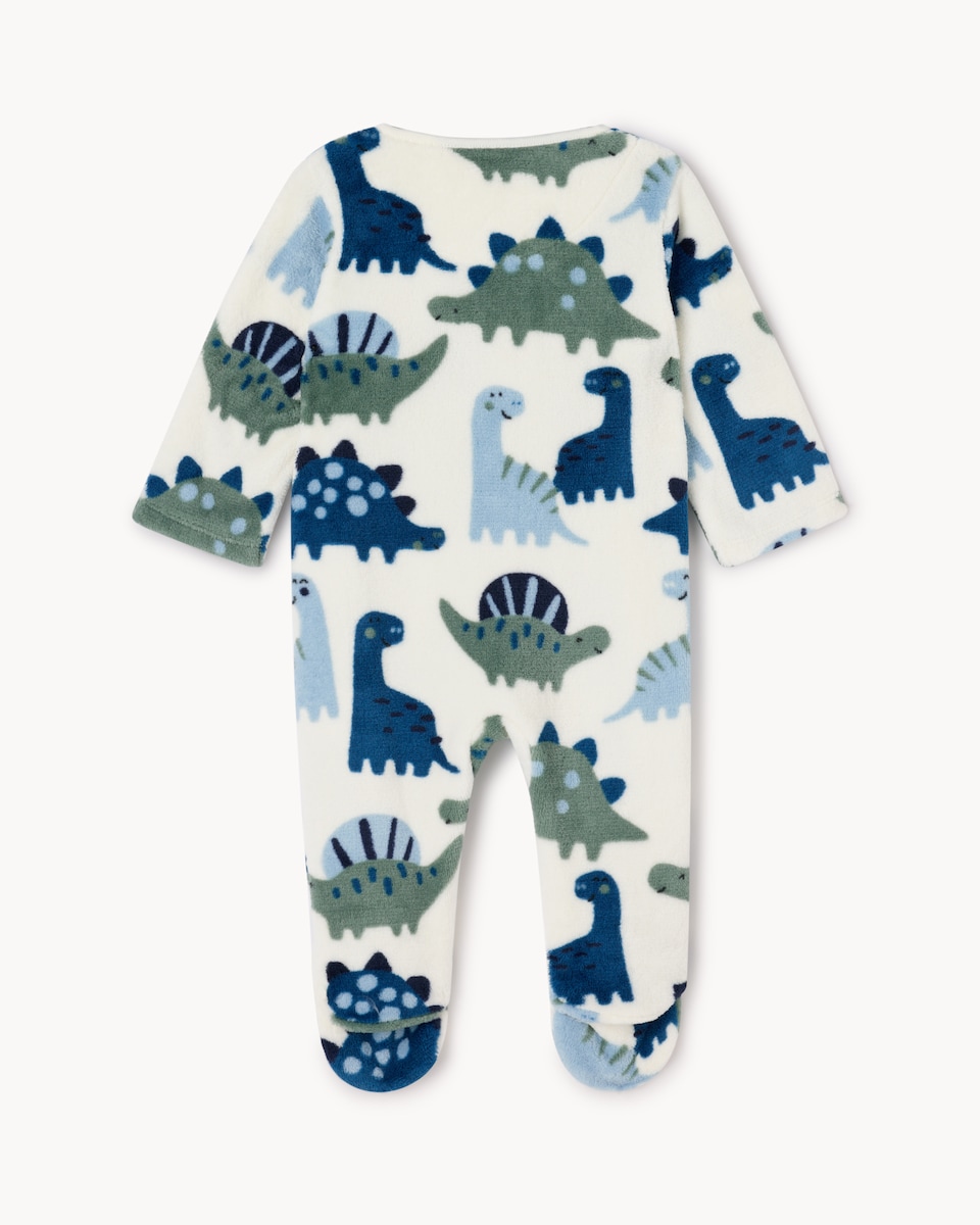 image 1 of F&F Baby Dinosaur Print Fleece Sleepsuit in Blue