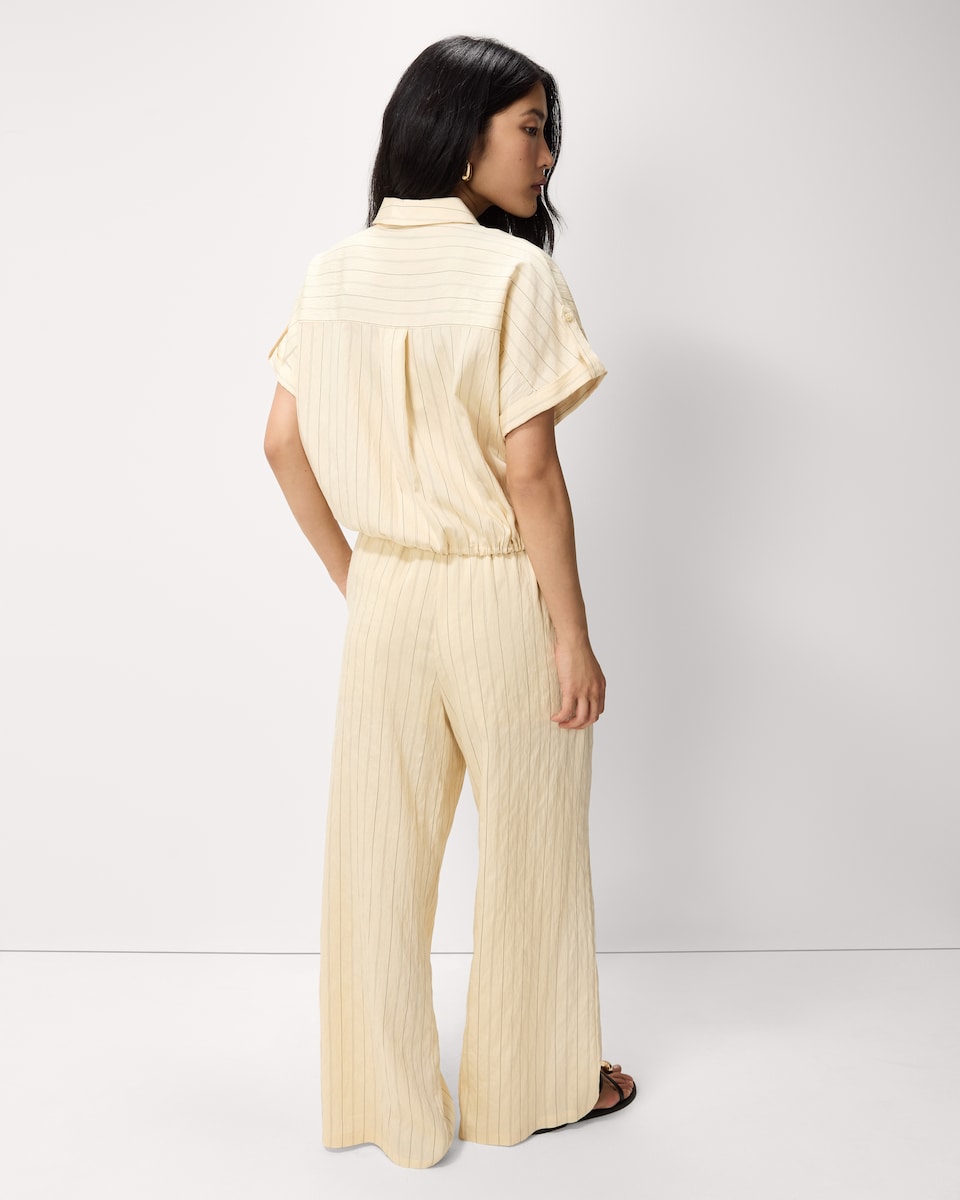 image 1 of F&F Pinstripe Wide Leg Trousers in Cream
