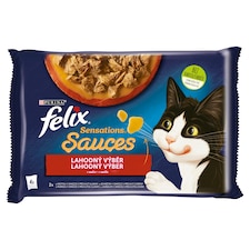 FELIX Sensations Sauces s krůtou v omáčce s příchutí slaniny, s jehněčím s příchutí zvěřiny 4 x 85g