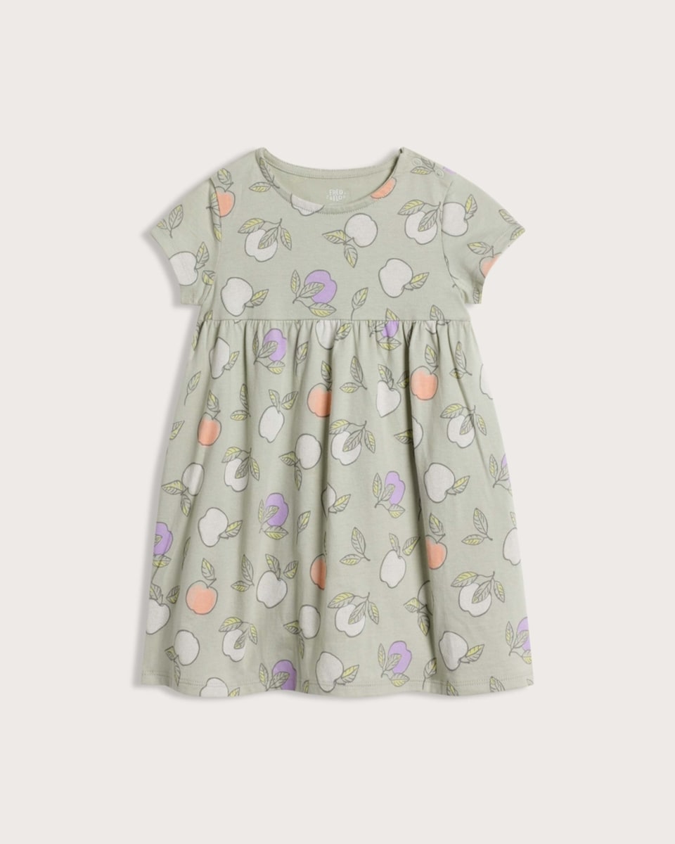 F&F Baby Pure Cotton Apple Print Short Sleeved Dress in Green