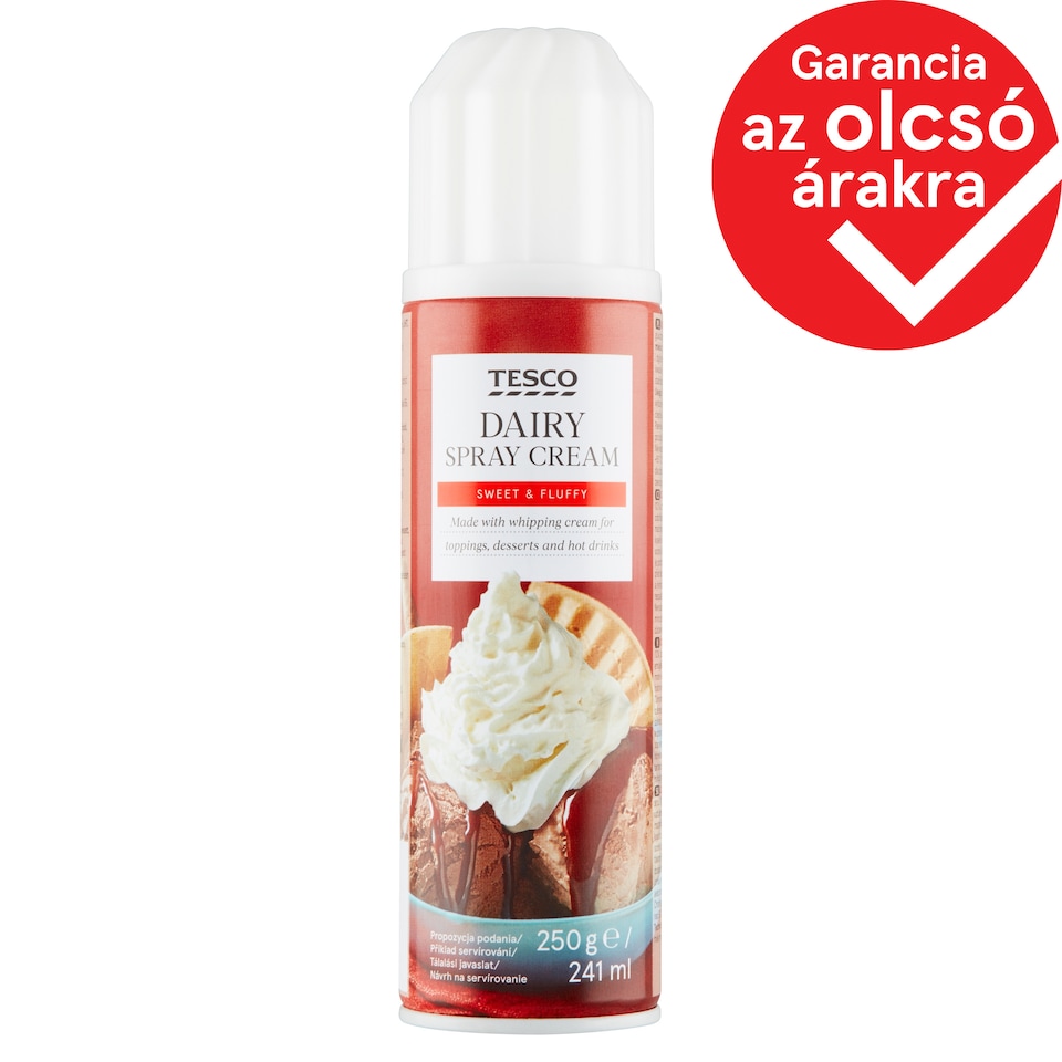 Tesco UHT vaníliaízű, cukrozott, félzsíros tejszín spray 250 g