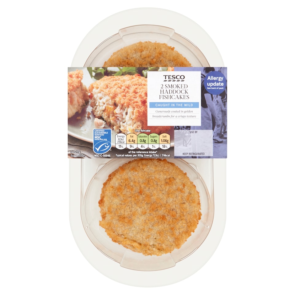 Tesco 2 Smoked Haddock Fish Cakes 270G