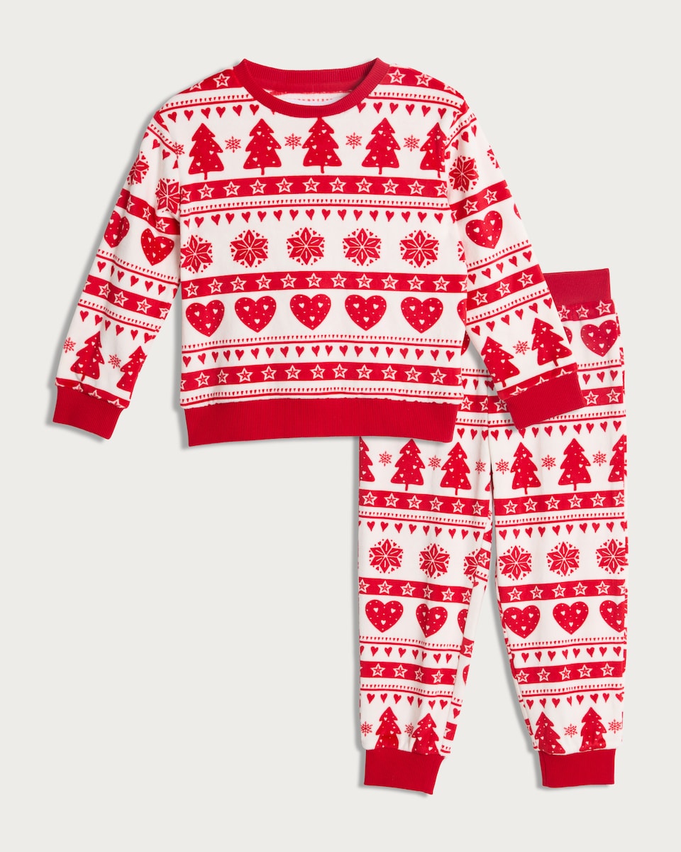 image 1 of F&F Girls Minky Fleece Festive Fair Isle Print Pyjamas in Multi