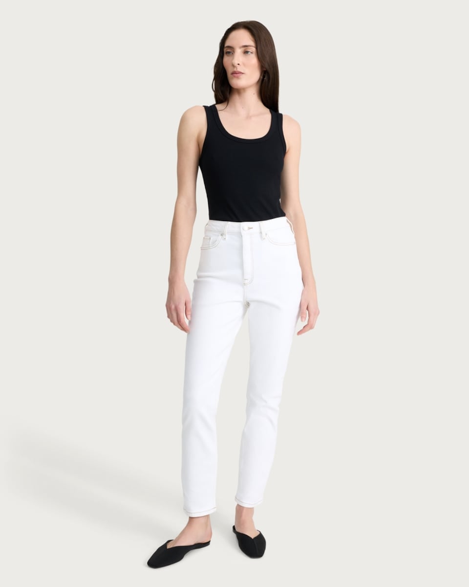 image 1 of F&F High Rise Slim Ankle Grazer Jeans in Ecru