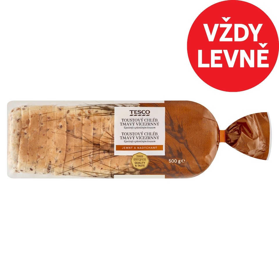 Tesco Toustový chléb tmavý vícezrnný 500g