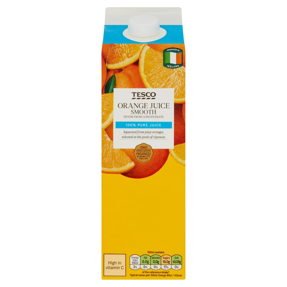 Tesco 100% Pure Orange Juice Smooth 1 Litre