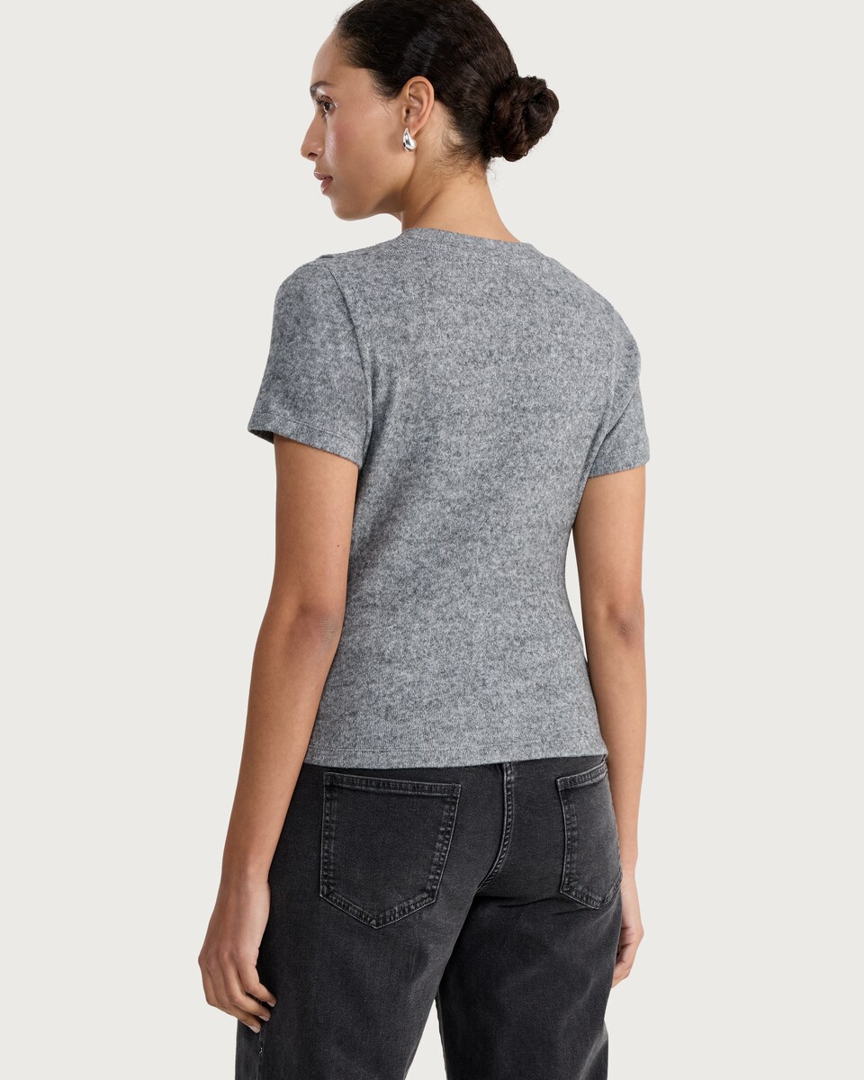 image 1 of F&F Asymmetric Ruched Short Sleeved T-Shirt in Grey