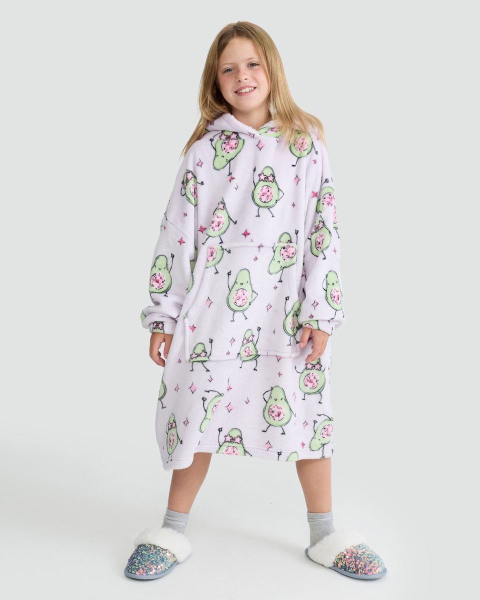 image 1 of F&F Girls Fleece Avocado Print Pyjama Hoodie in Lilac