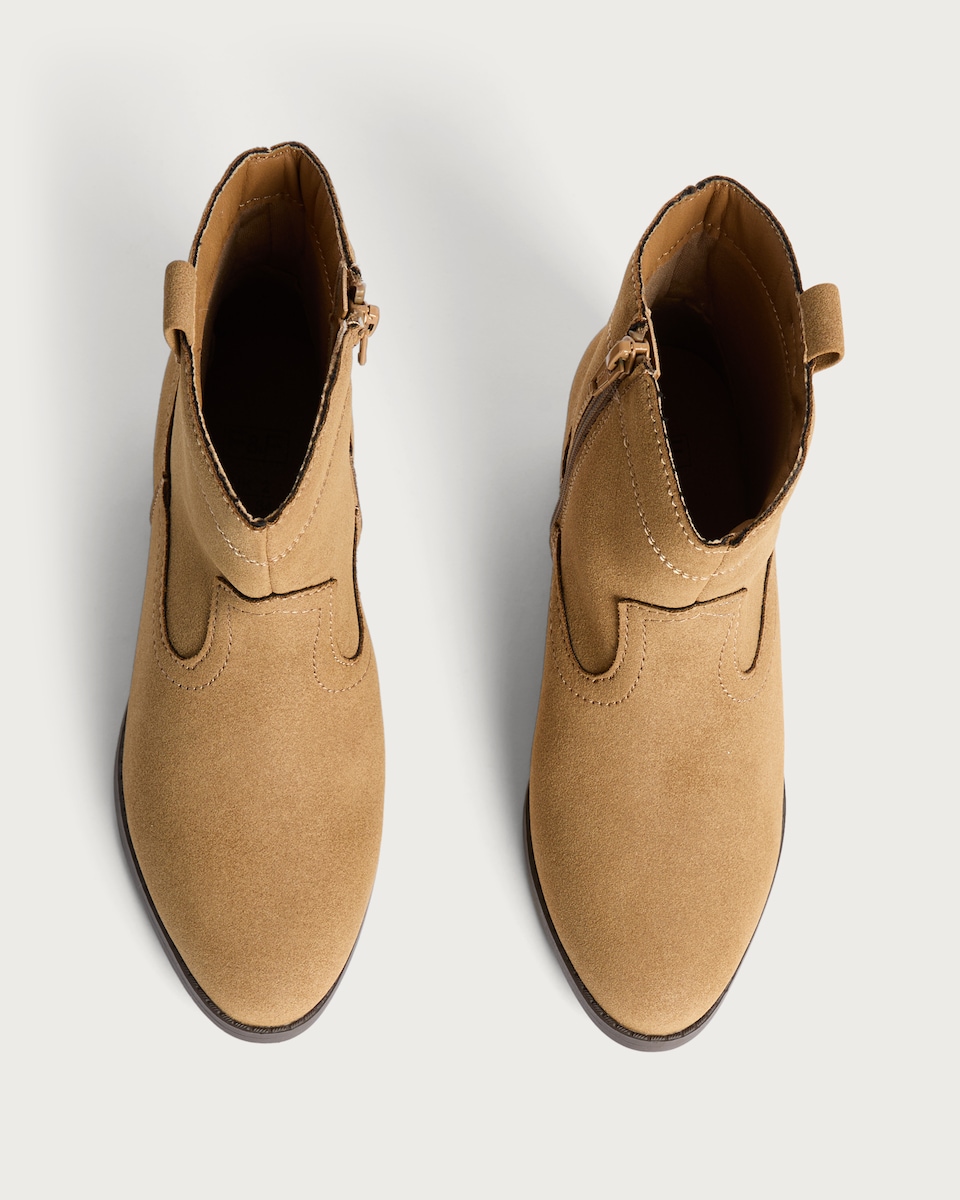 image 1 of F&F Girls Stitch Detail Western Ankle Boots in Tan