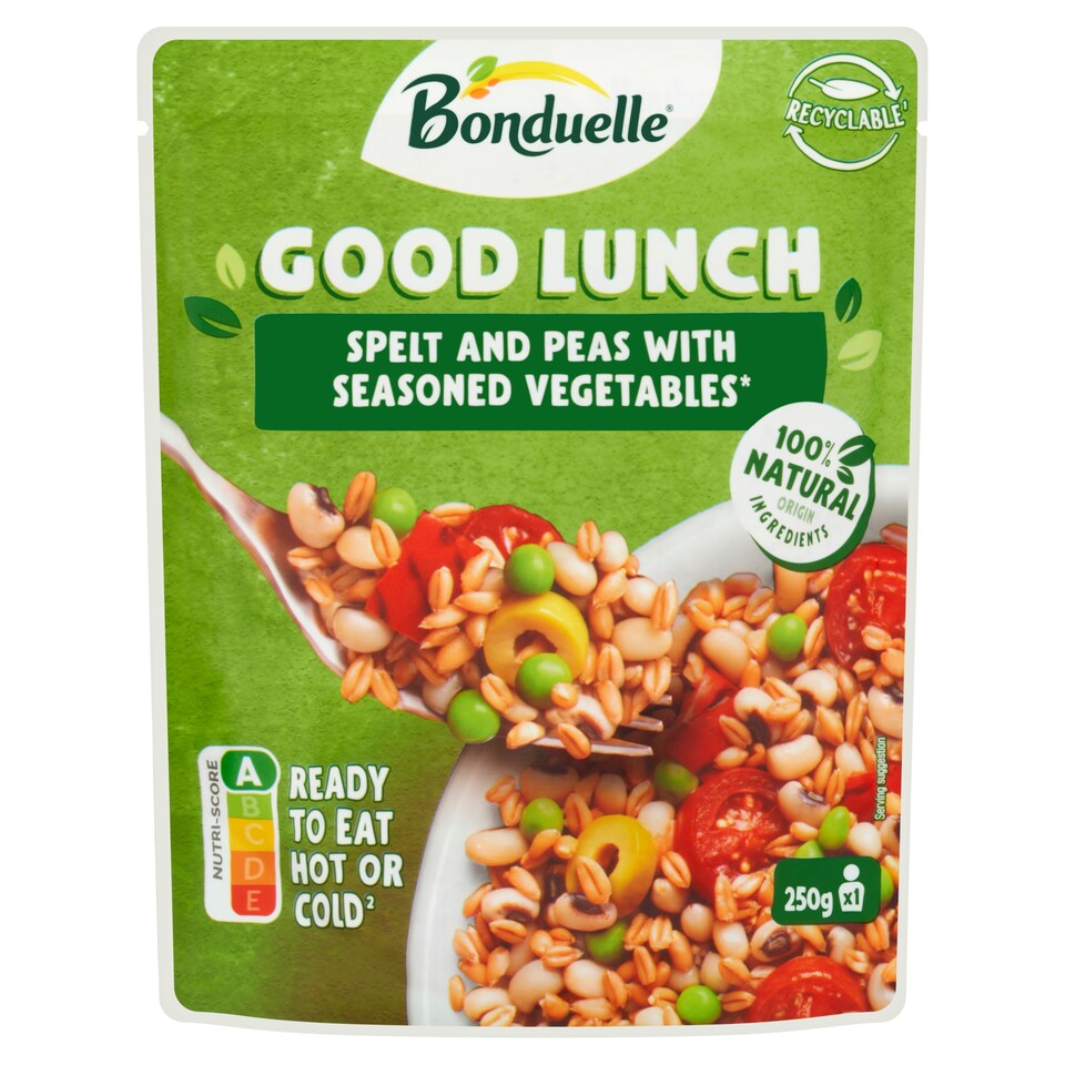 Bonduelle Good Lunch tönkölybúza, zöldborsó, bab, paradicsom, paprika és olajbogyó keveréke 250 g  1. kép