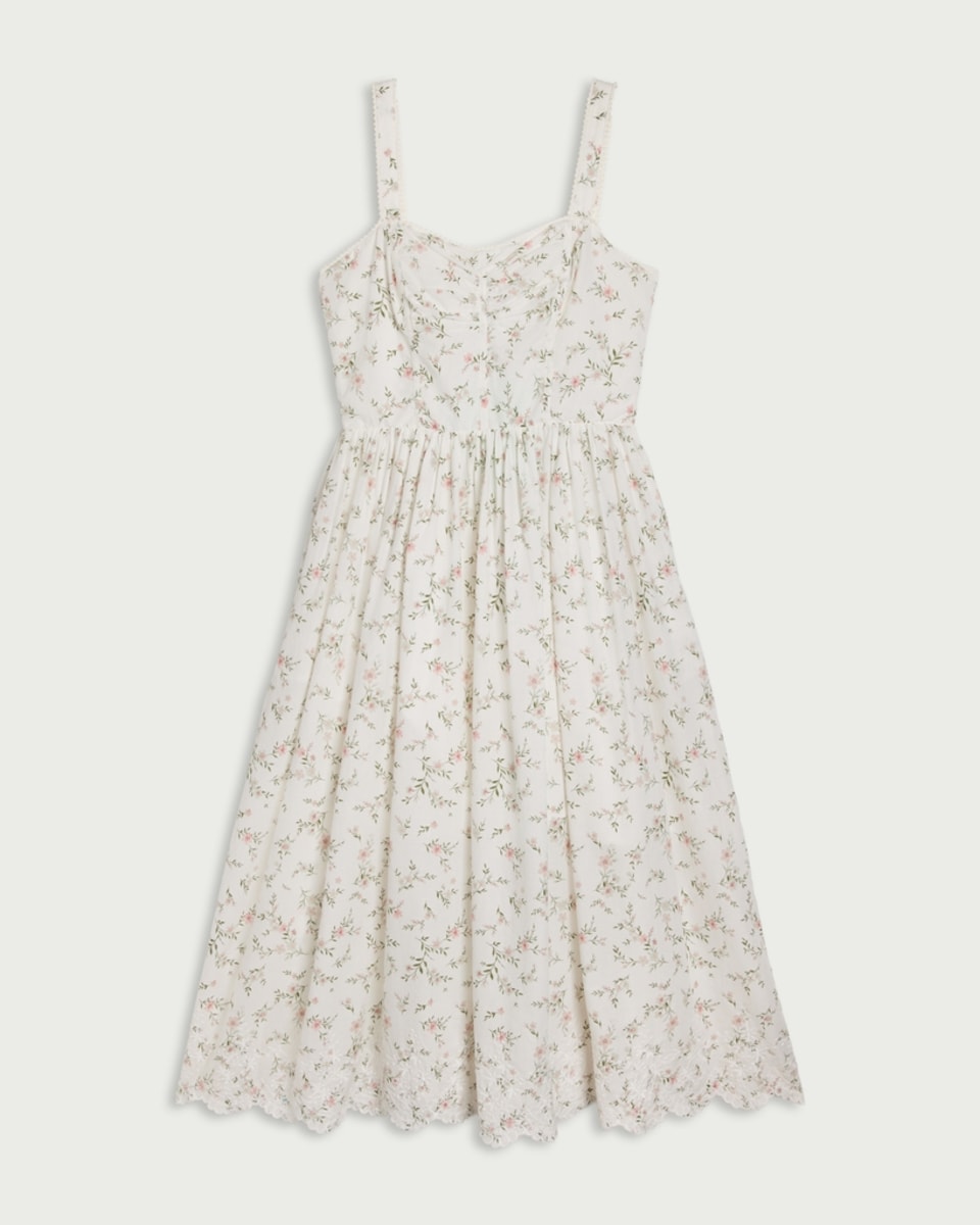 image 1 of F&F Pure Cotton Floral Midi Dress in Cream