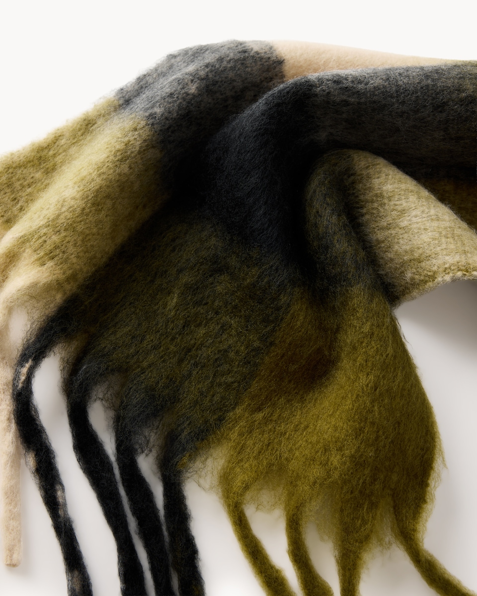 image 1 of F&F Brushed Checked Fringed Scarf in Olive