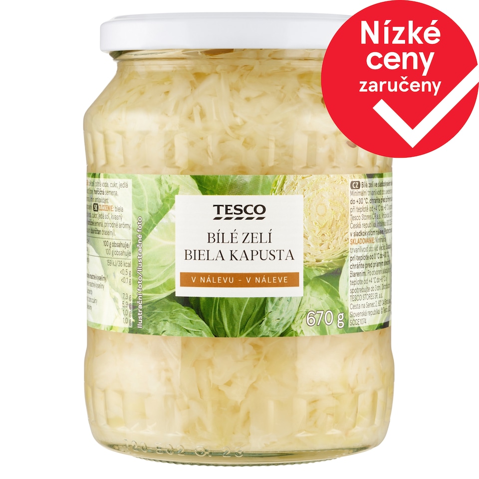 Tesco Bílé zelí v nálevu 670g