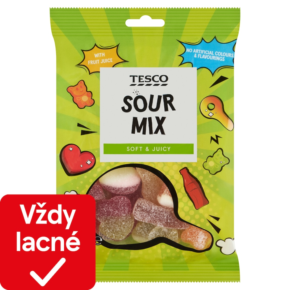 Tesco Želé cukríky s ovocnými príchuťami s kyslou cukrovou posýpkou 100 g