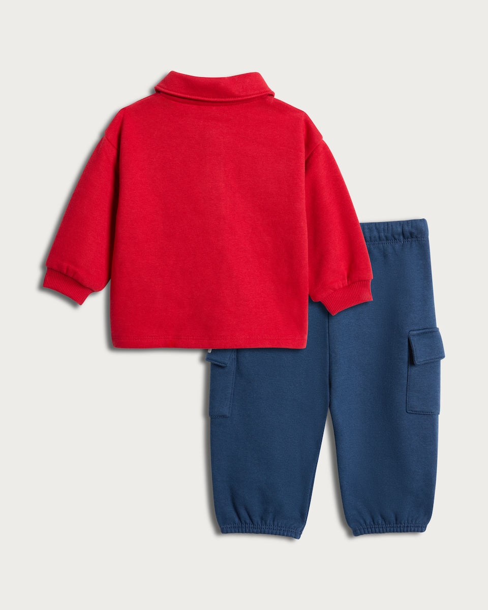 image 1 of Disney Mickey Mouse 2-Piece Cotton Rich Polo Sweatshirt and Cargo Joggers Set in Red