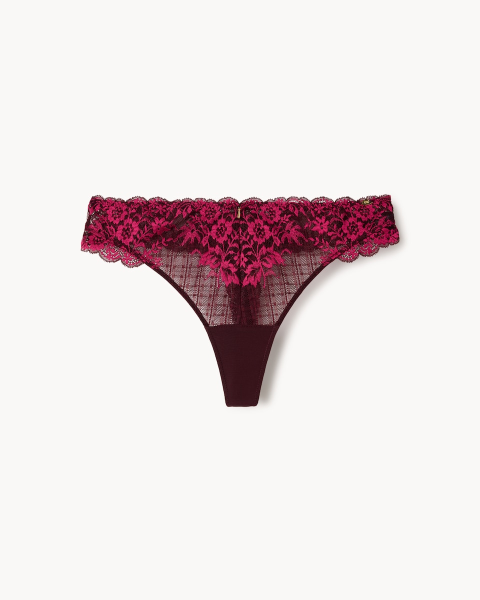 image 1 of F&F Lace Trim Floral Thong in Purple