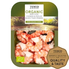 Tesco Organic Cooked & Peeled Black Tiger Prawns 150G