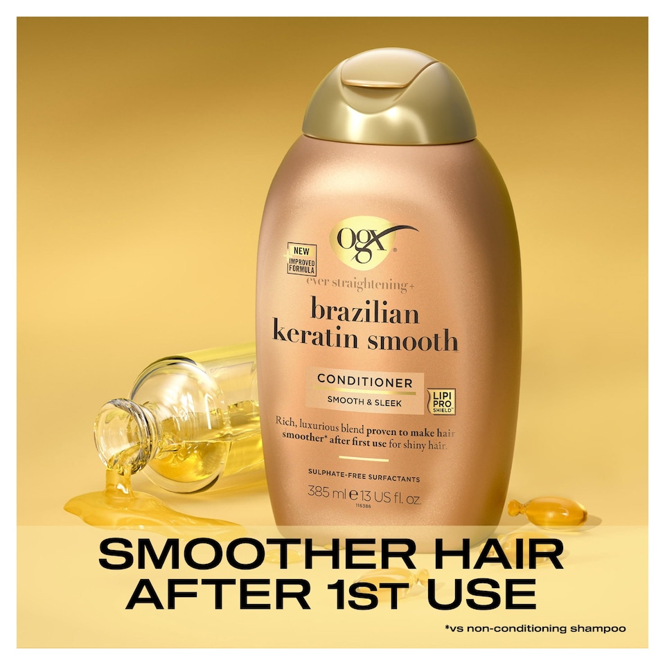 image 1 of OGX Brazilian Keratin Smooth Conditioner for Dry Hair 385ml
