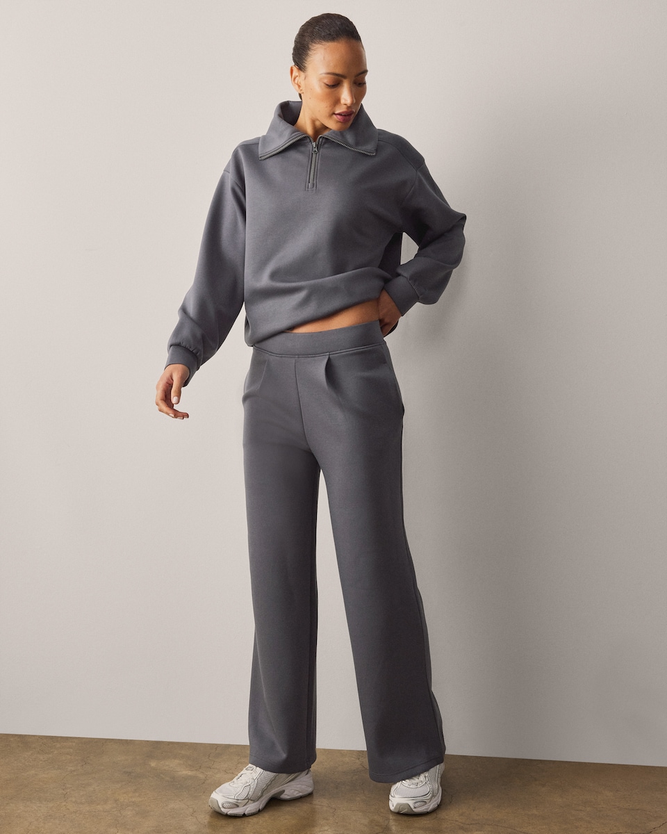 image 1 of F&F Active AFTERCLASS Scuba Wide Leg Joggers in Chocolate