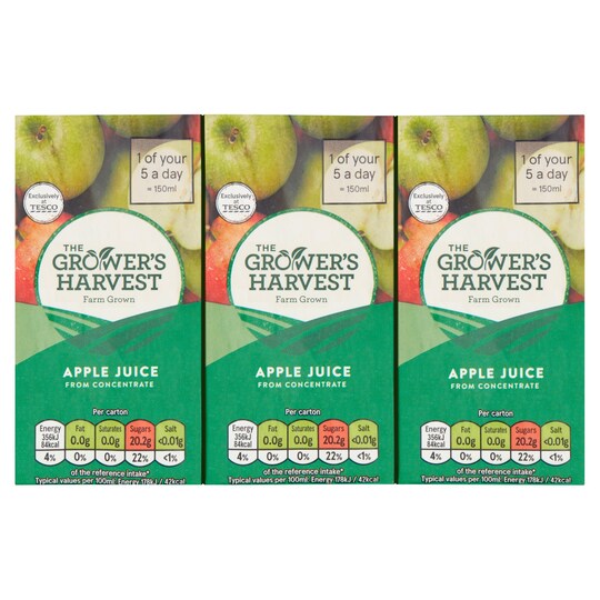 Growers Harvest Apple Juice 3X200ml Tesco Groceries