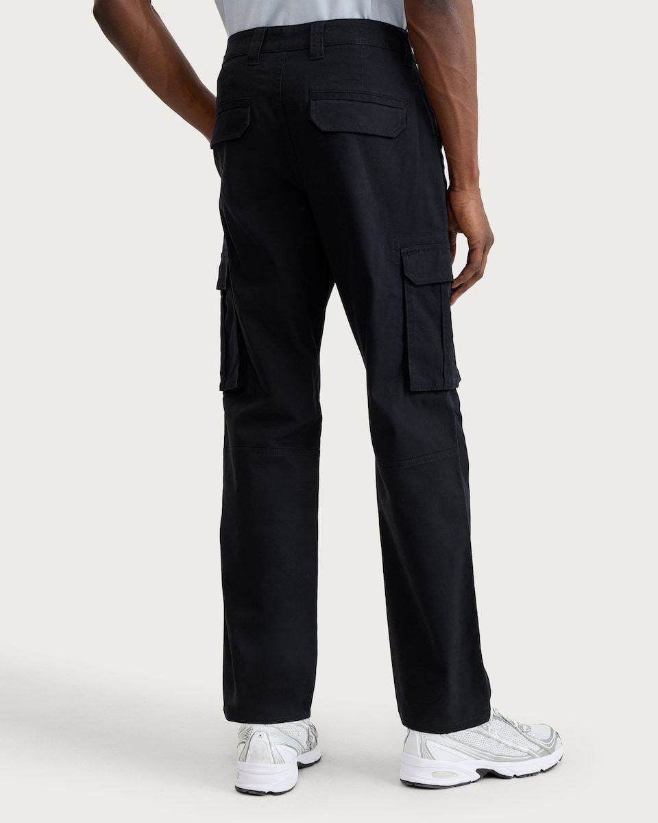 image 1 of F&F Cotton Rich Straight Leg Cargo Trousers in Black