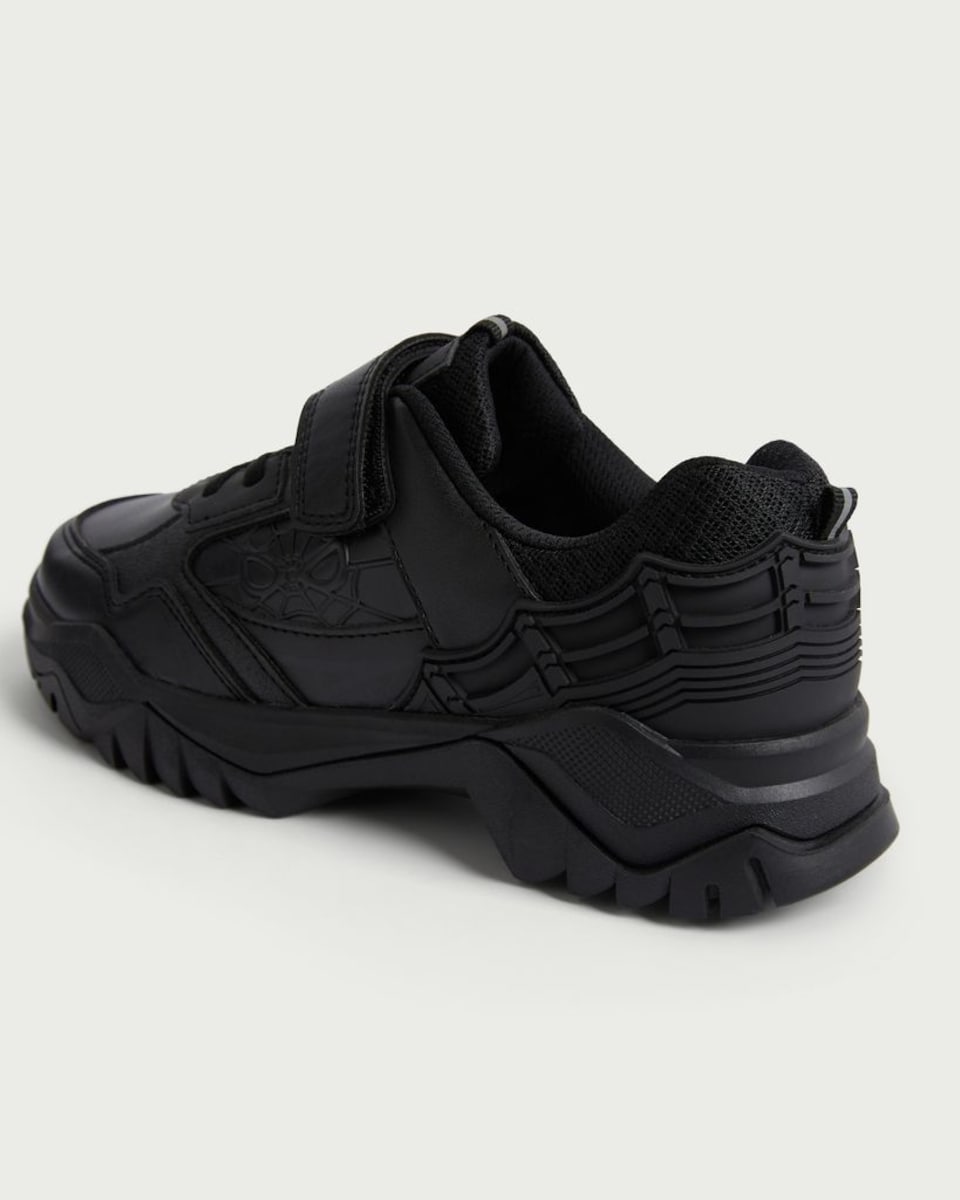 image 1 of Spider-Man Web Embossed School Trainers in Black