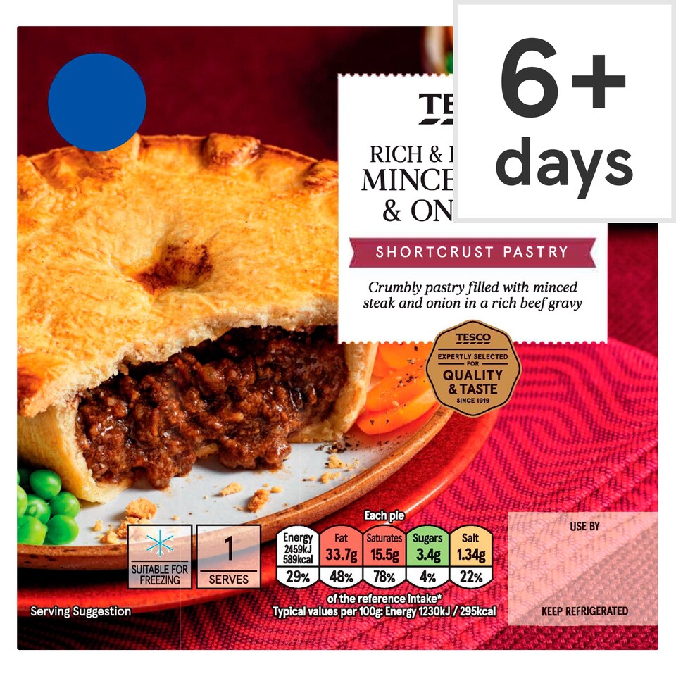 Tesco Minced Steak & Onion Shortcrust Pie 200G Tesco Groceries