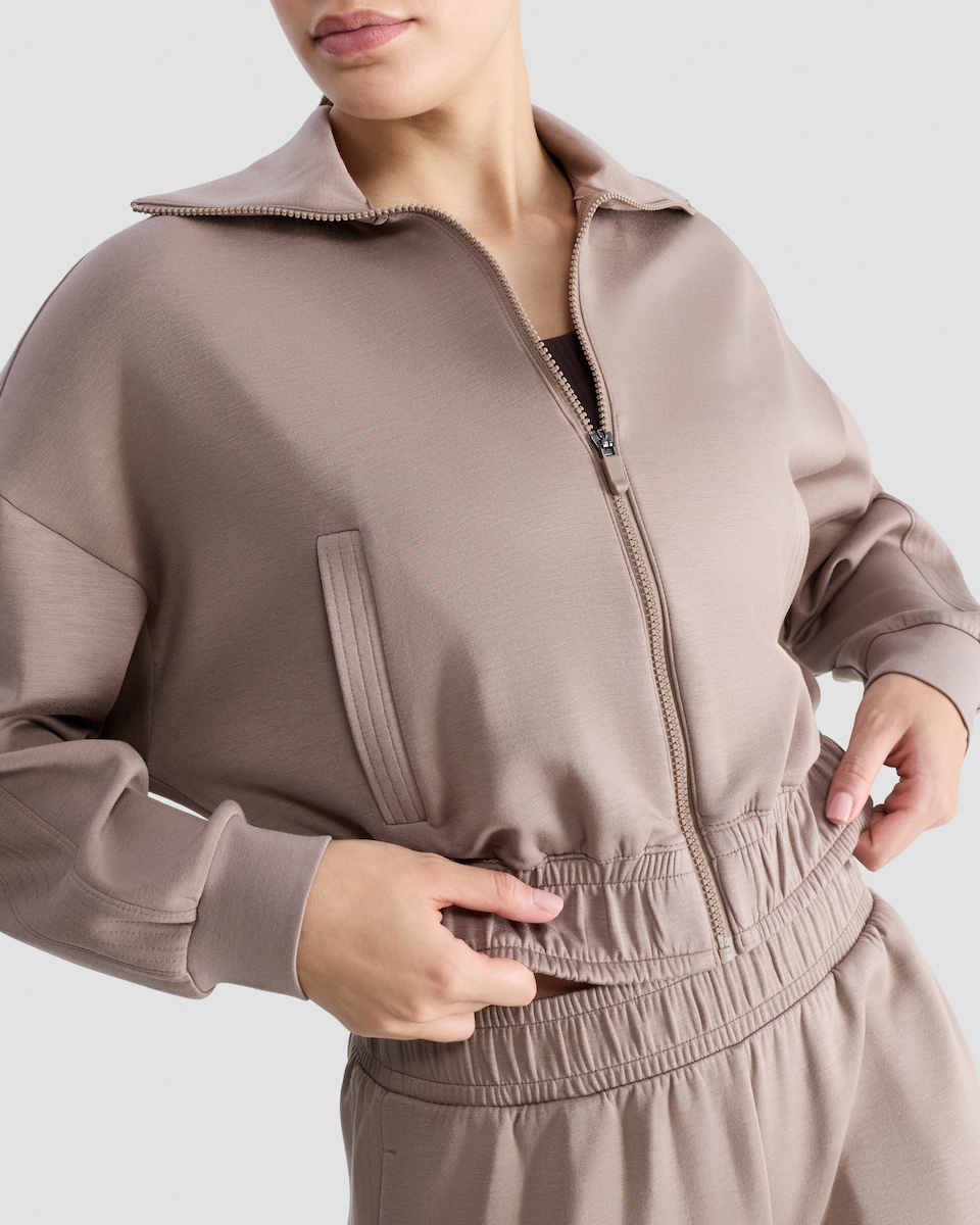 image 1 of F&F Active Modal Rich Collared Zip Up Jacket in Brown