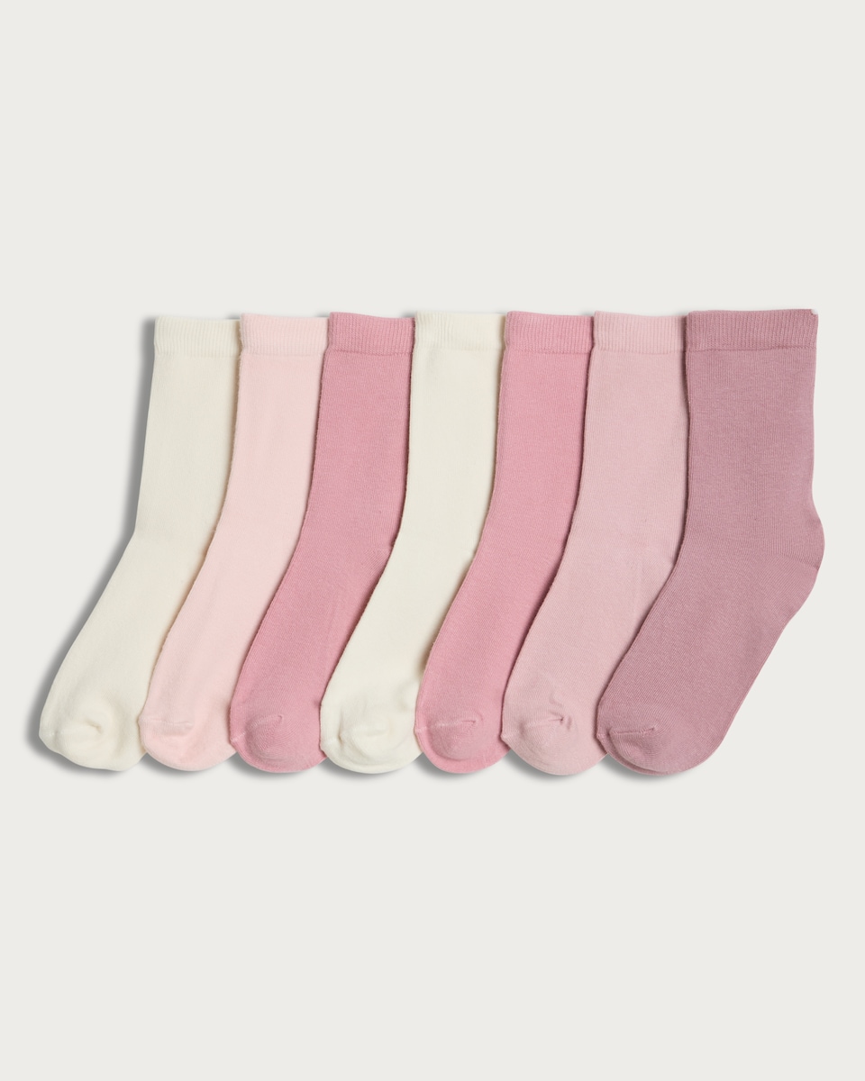F&F Girls 7-Pack Cotton Rich Ankle Socks in Pink