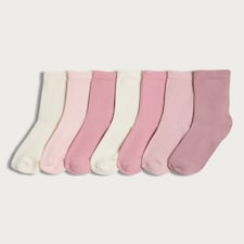 F&F Girls 7-Pack Cotton Rich Ankle Socks in Pink
