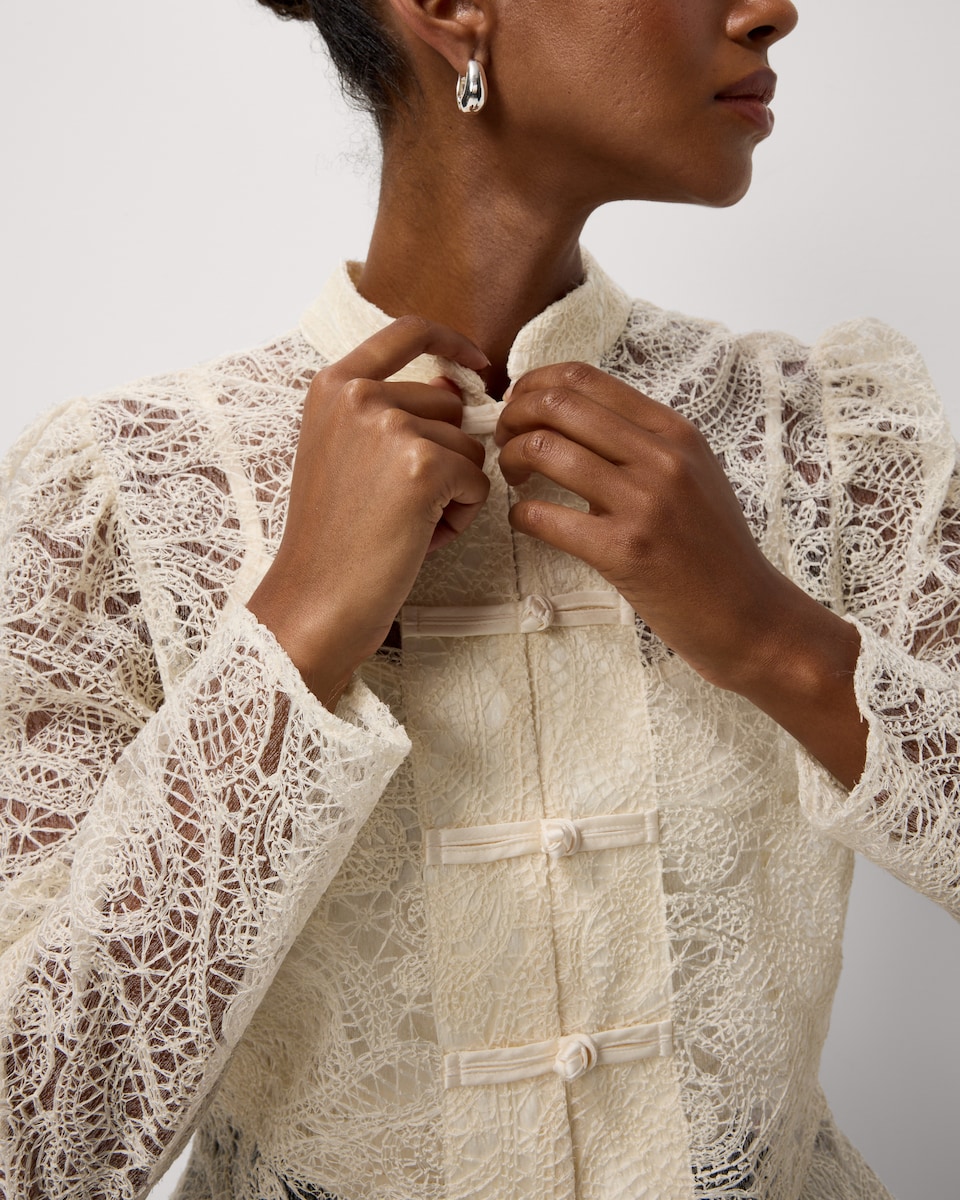 image 1 of F&F Lace Peplum Blouse in Cream