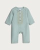 image 1 of F&F Baby Linen Blend Embroidered Romper in Blue