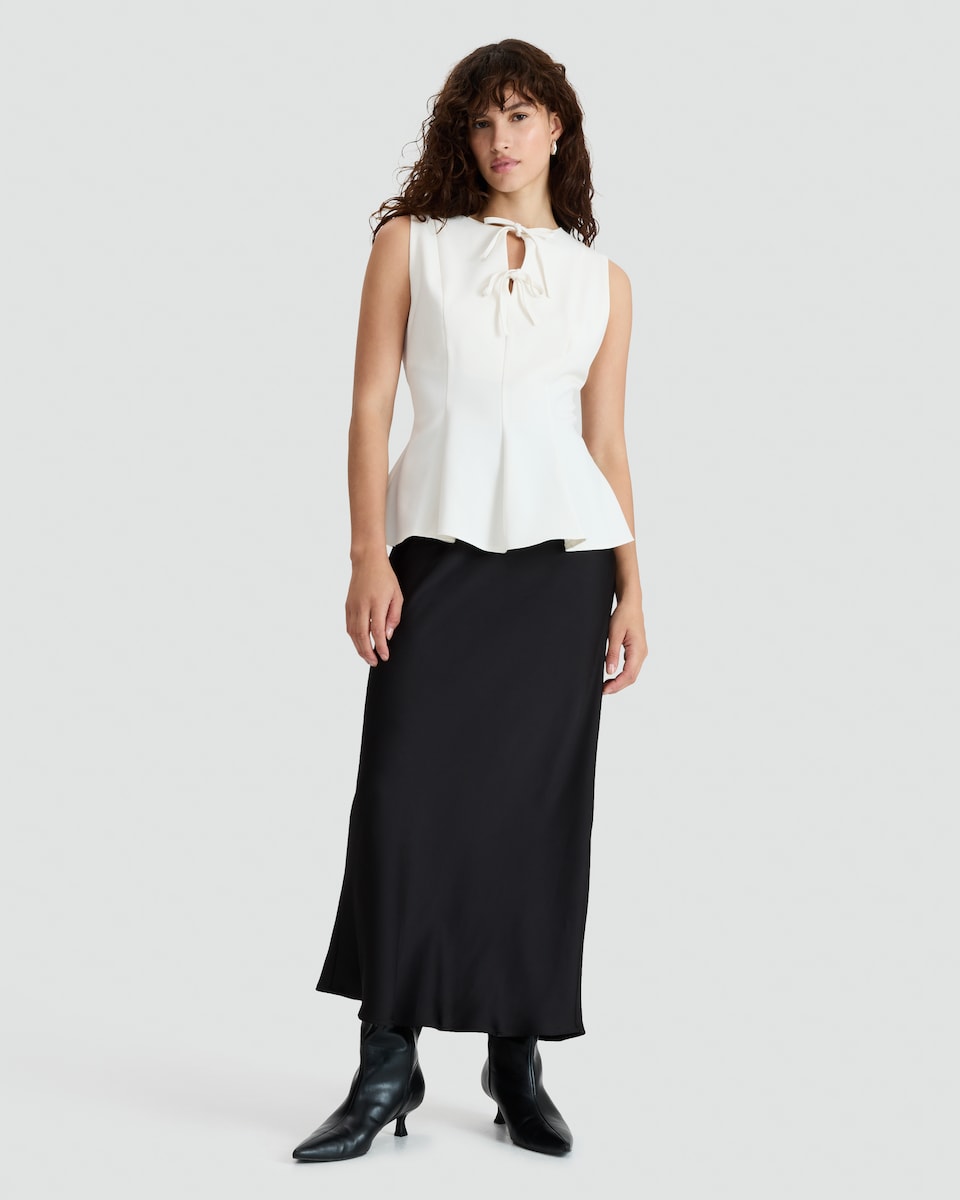 image 1 of F&F Tie Front Sleeveless Blouse in Ivory