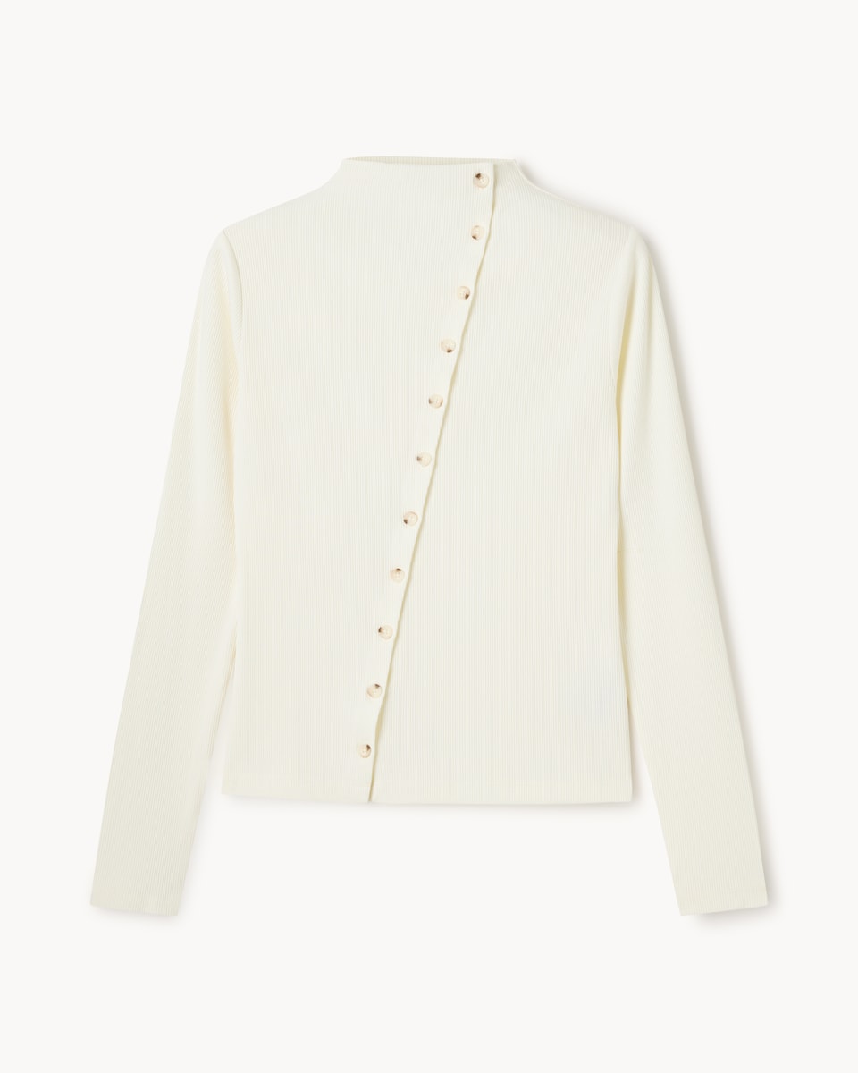 image 1 of F&F High Neck Asymmetric Button Top in Cream