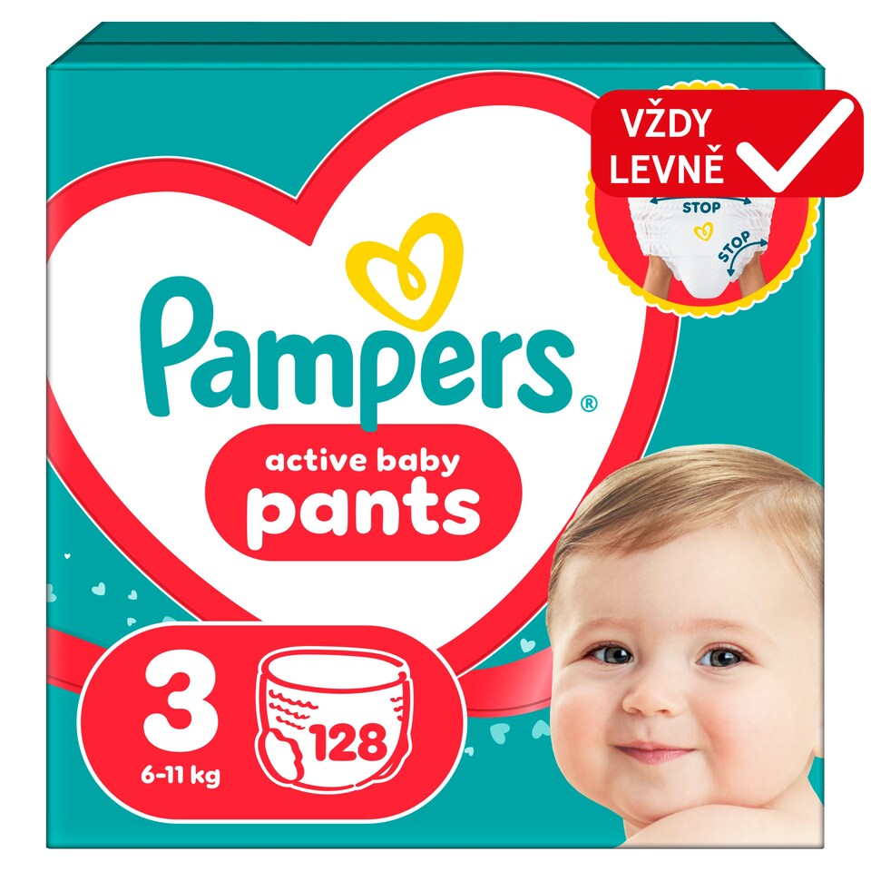 Obrázek 1 pro produkt Pampers Active Baby Plenkové Kalhotky, Velikost 3, 128 Kusů, 6kg-11kg