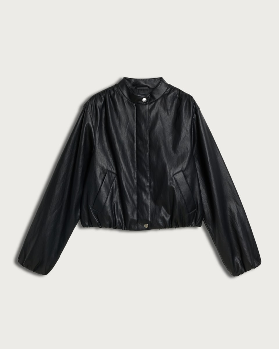 F&F Faux Leather Bubble Hem Jacket in Black