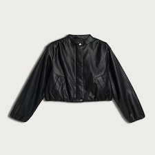 F&F Faux Leather Bubble Hem Jacket in Black