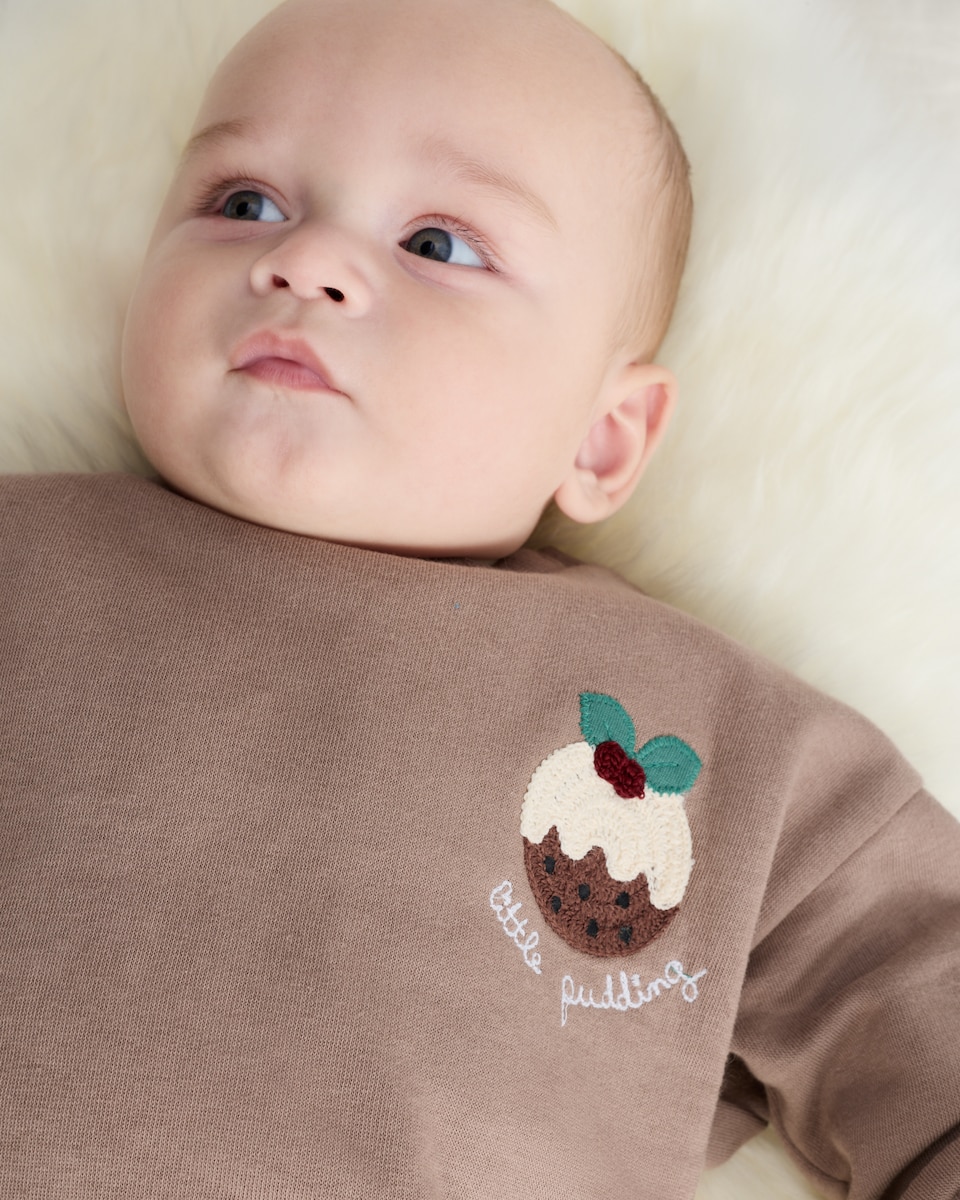 image 1 of F&F Baby 2-Piece Little Pudding Sweatshirt and Leggings Set in Stone