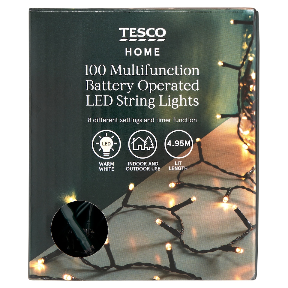 Tesco Home 100 LED meleg fényű időzítős fényfüzér 4,95 m  1. kép