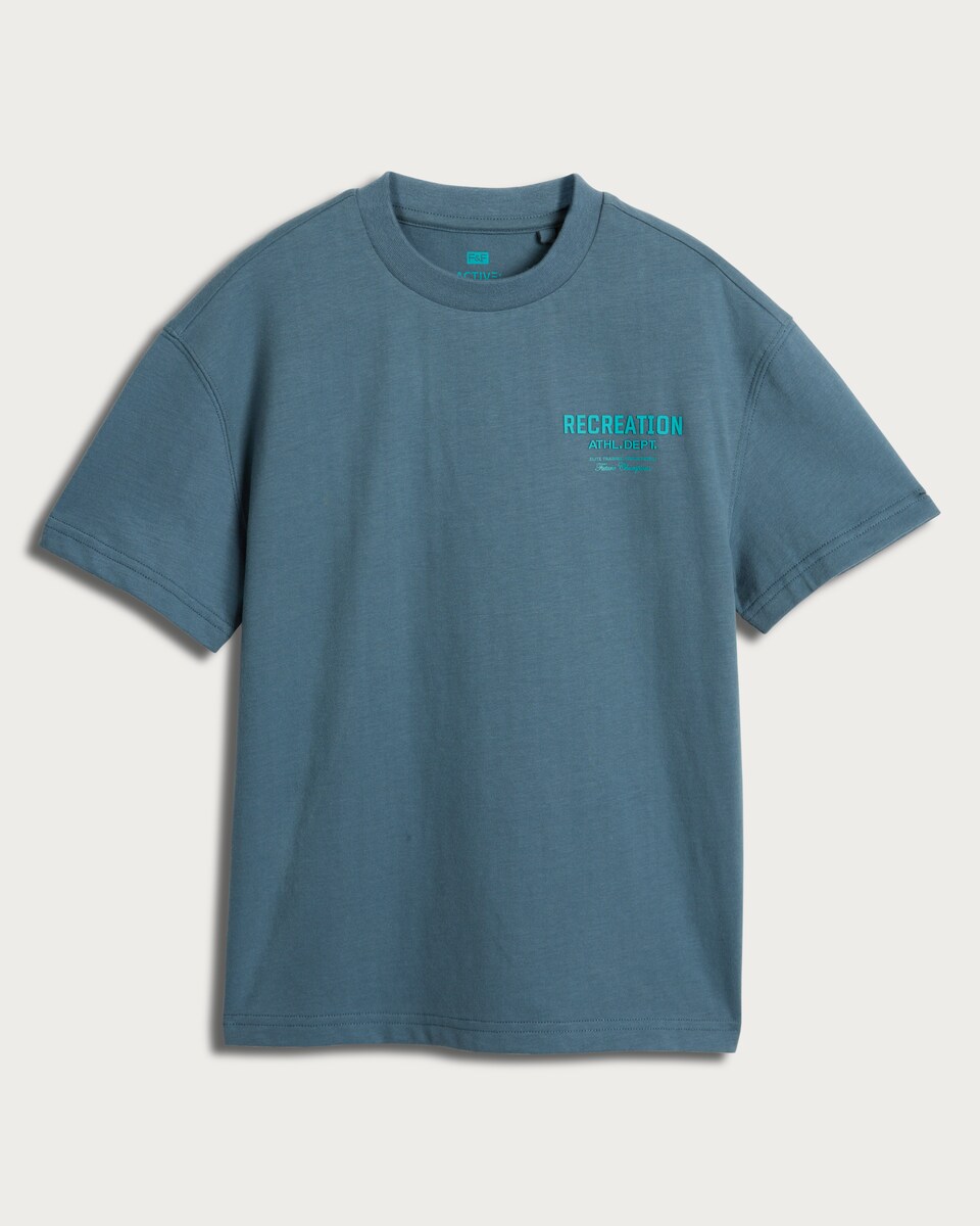 image 1 of F&F Active Pure Cotton Recreation Athl. Dept. Slogan T-Shirt in Blue