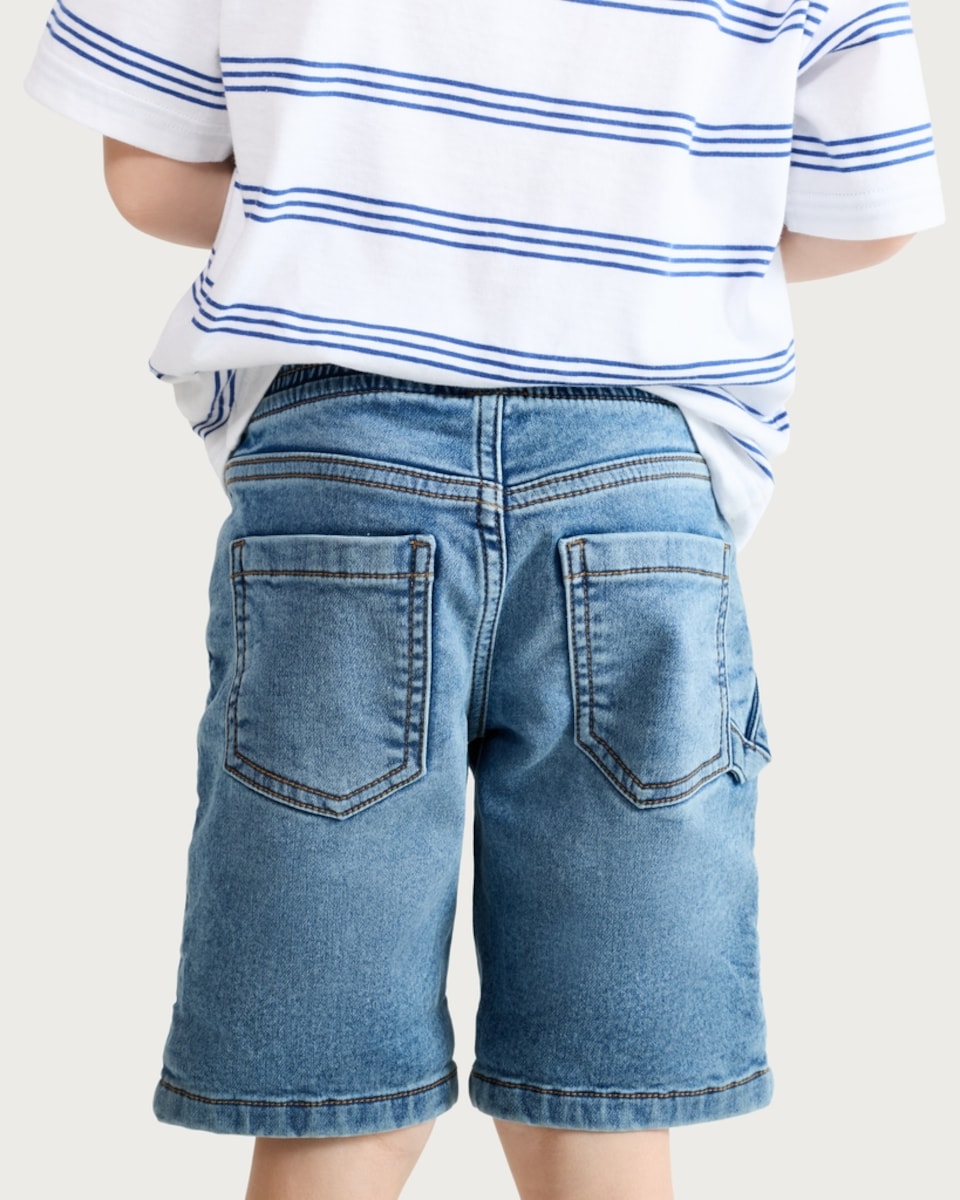 image 1 of F&F Boys Cotton Rich Drawstring Denim Shorts in Multi