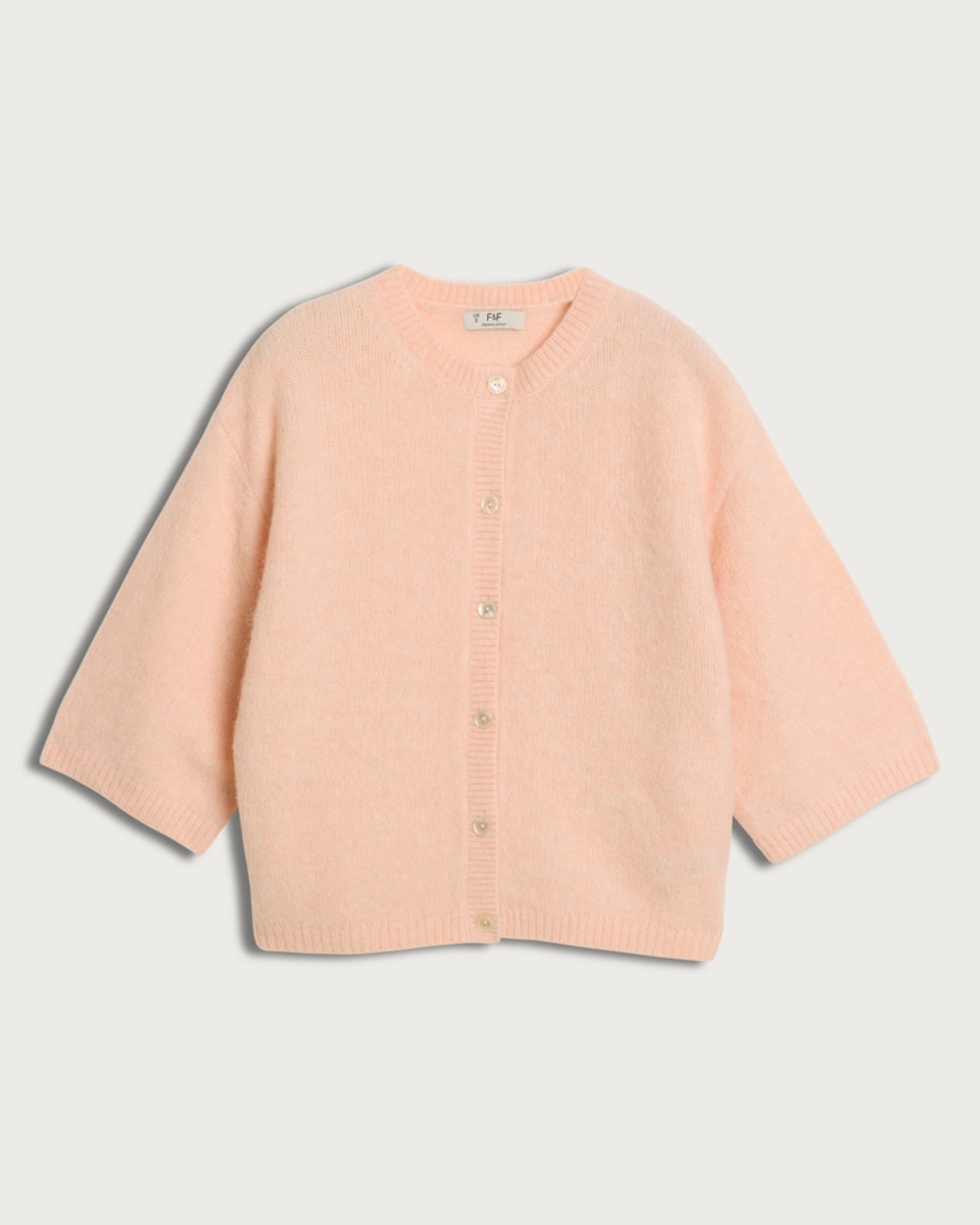 image 1 of F&F Knitted Button Up Cardigan in Peach