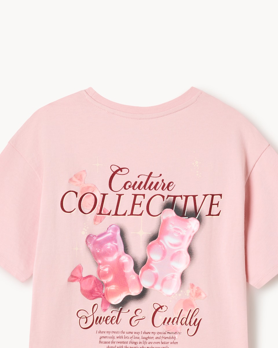 image 1 of F&F Girls Pure Cotton Slogan T-Shirt in Pink