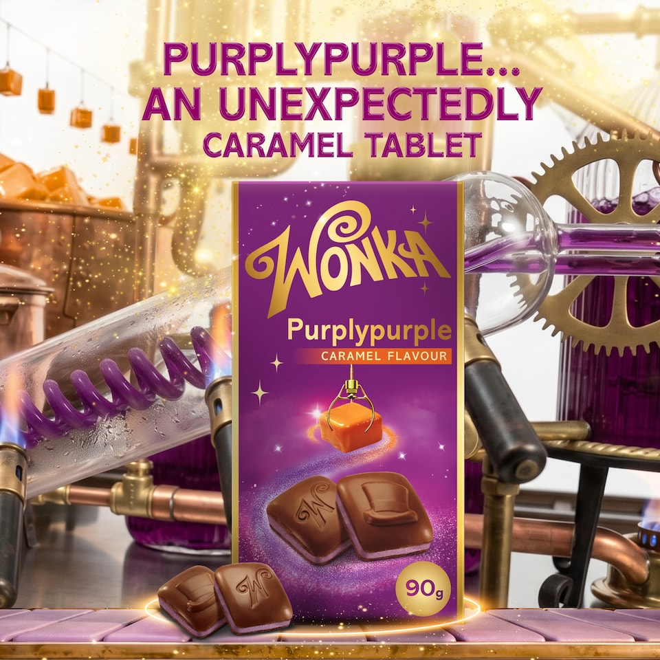 image 1 of Wonka Purplypurple Caramel Flavour Milk Chocolate Bar 90g